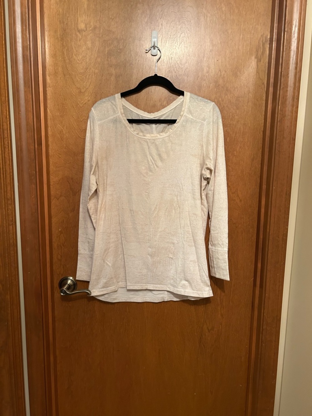 2 for 1 deal*Long Sleeve Scoop Neck cream colored Top w/gold metallic shine L